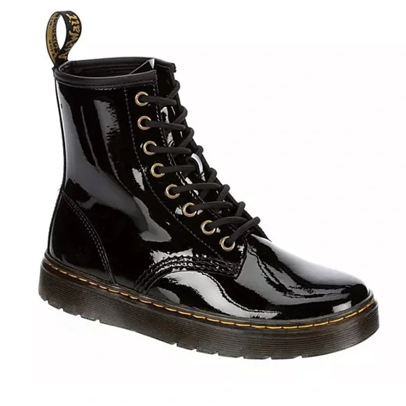 ♥️💖 NEW Dr. Martens Black Patent Leather Zavala Combat Boots NO BOX - Picture 2 of 13
